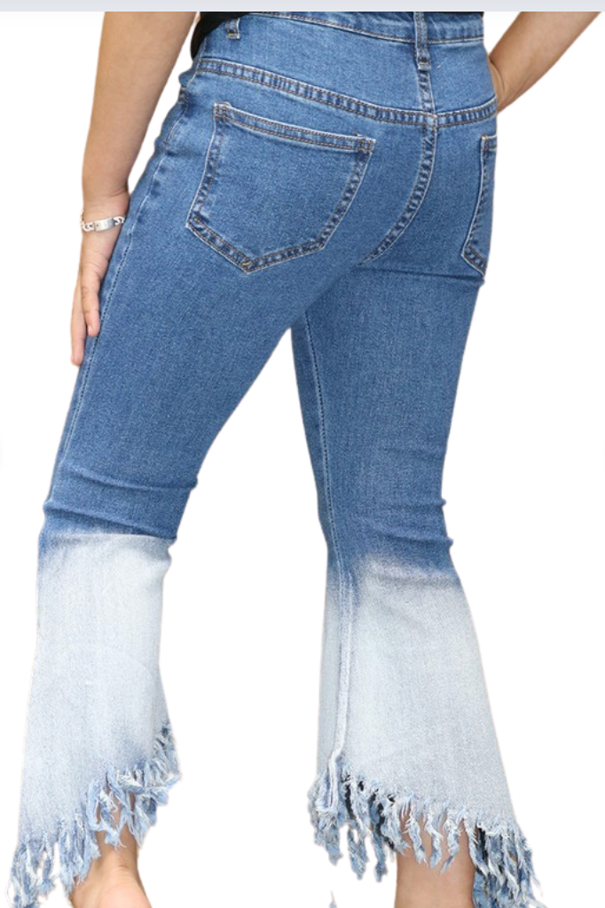 Denim Swirl Fringe Jeans