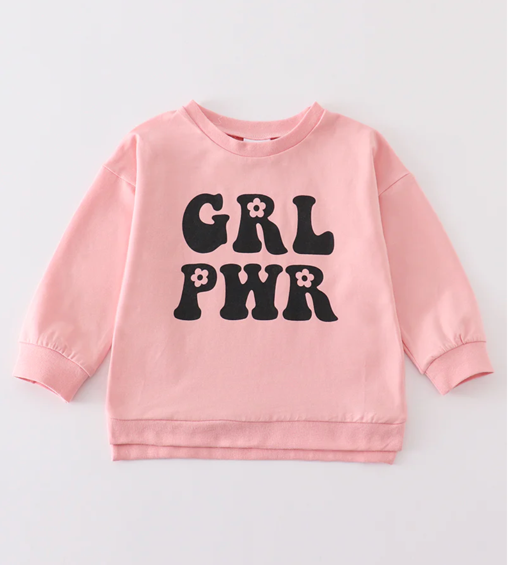 Pink Floral Girl Power Crewneck