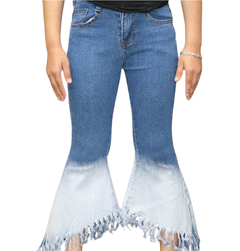 Denim Swirl Fringe Jeans