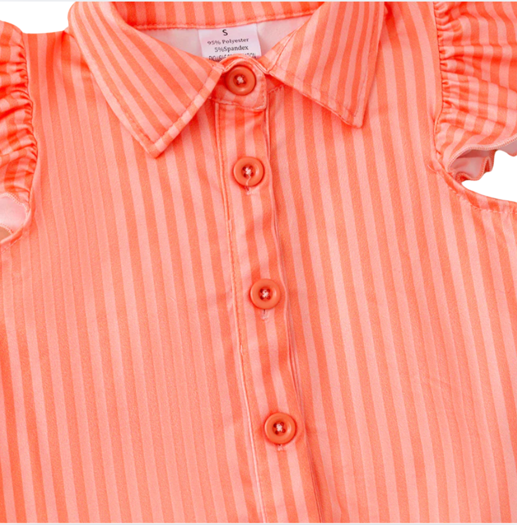 Coral Stripe Corduroy Set