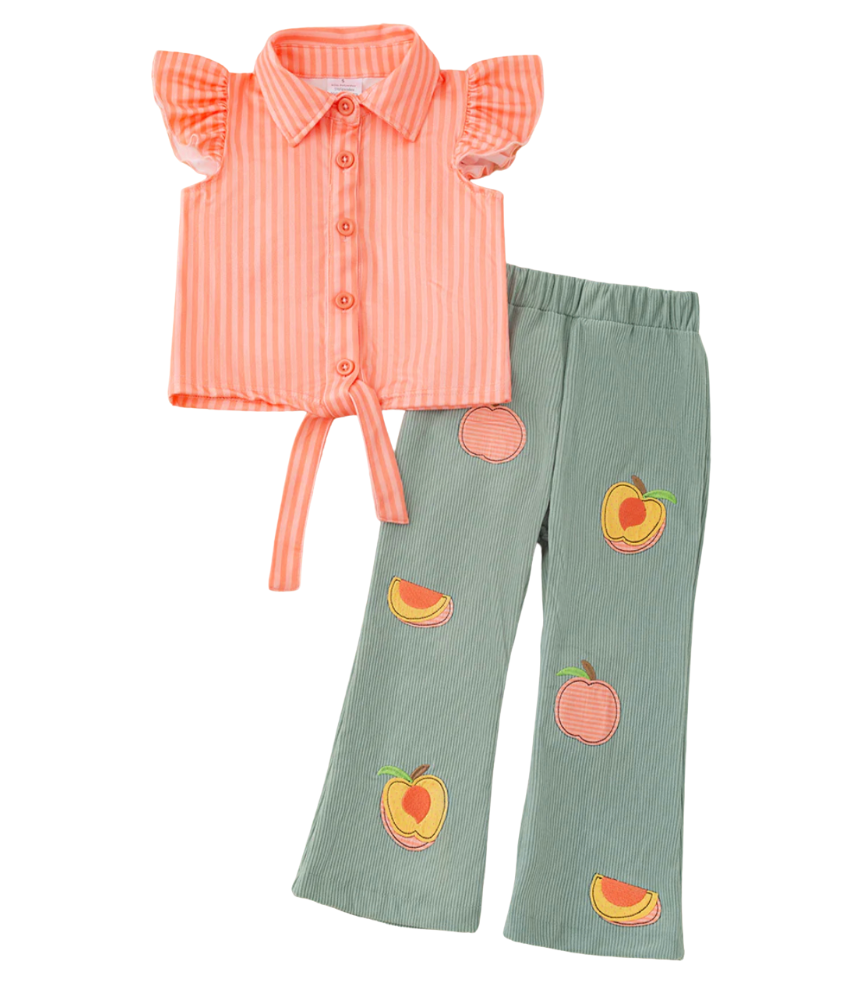 Coral Stripe Corduroy Set