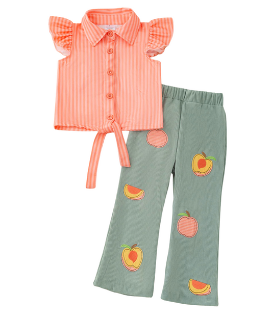 Coral Stripe Corduroy Set