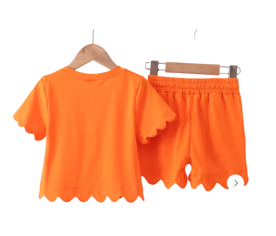 Orange Scalloped Shorts Set